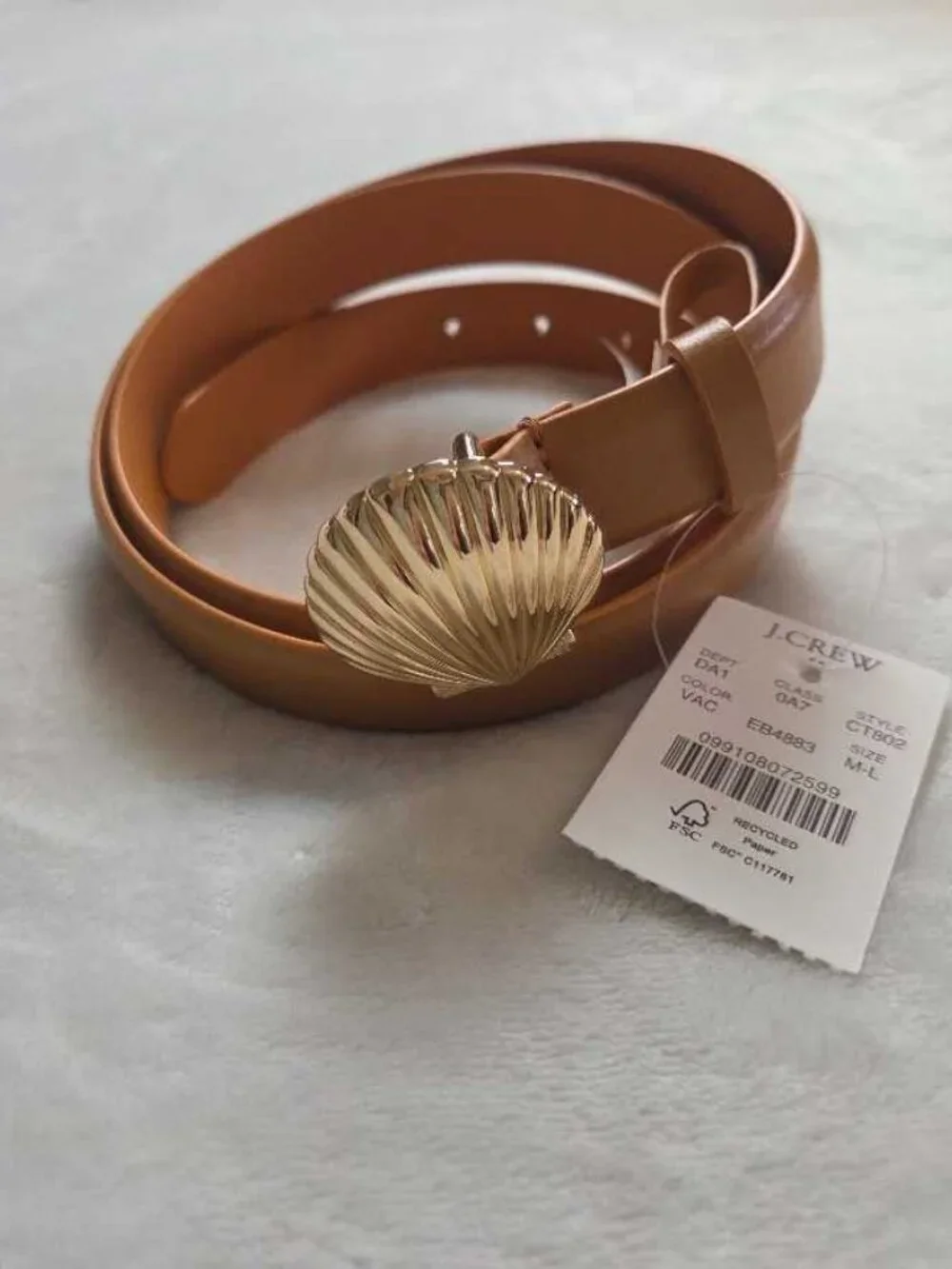 New M-L J.Crew Factory gold scallop shell buckle belt in Vachetta leather
